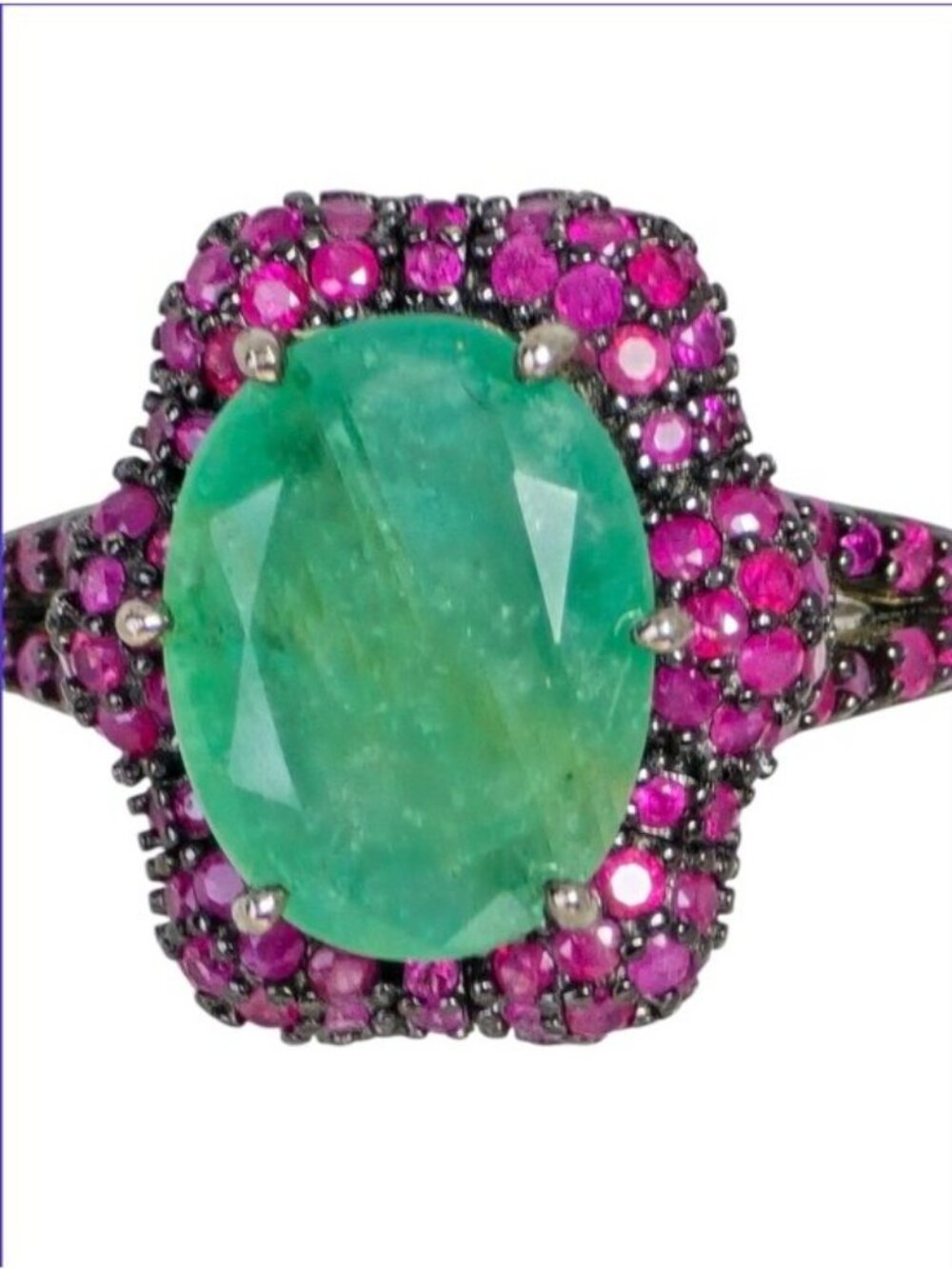 925 Sterling Silver Ring SZ 8 with Natural Emerald 3.94ct & Ruby Gemstones